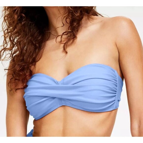 Bar III Blue Core Solids Twist Bandeau Bikini Swim Removable Strap Top XS - Picture 1 of 5